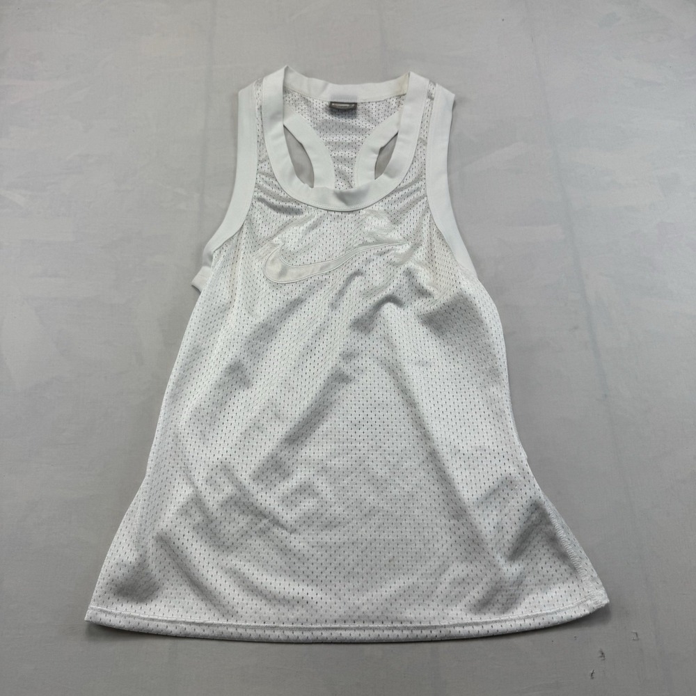 Nike Women's Small White Mesh Swoosh Sleeveless Athletic Basketball Jersey